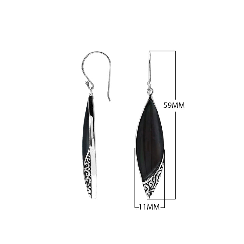 Black Shell Long Marquise Silver Earrings For Wholesale