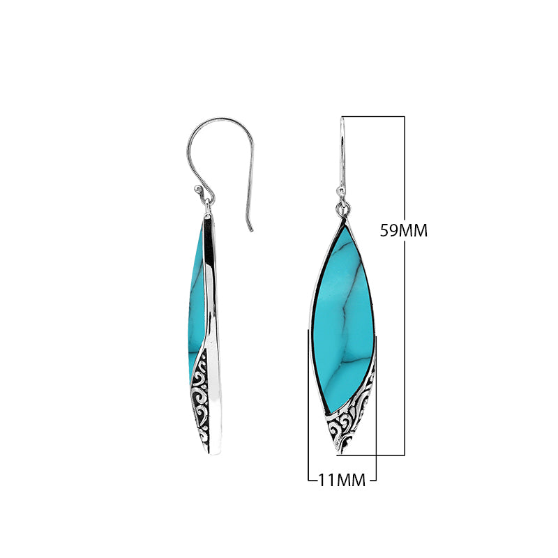 Turquoise Shell Long Marquise Silver Earrings For Wholesale