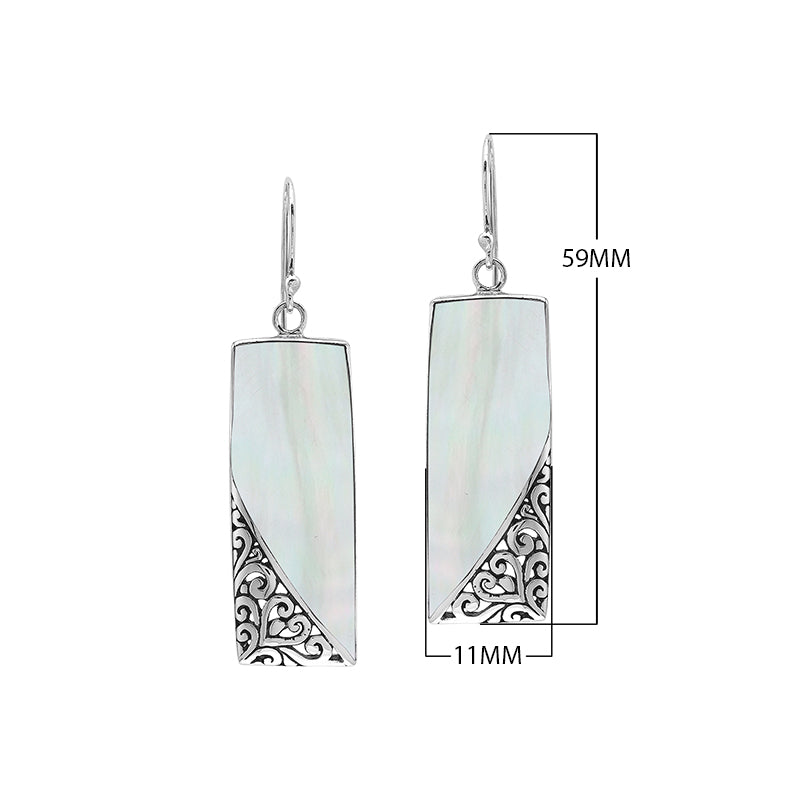 Rectangular Turquoise Shell Earrings With Silver Filigree