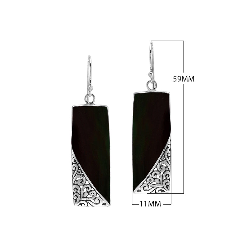 Rectangular Turquoise Shell Earrings With Silver Filigree