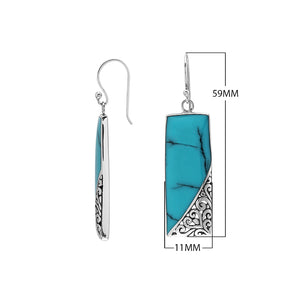 Rectangular Turquoise Shell Earrings With Silver Filigree