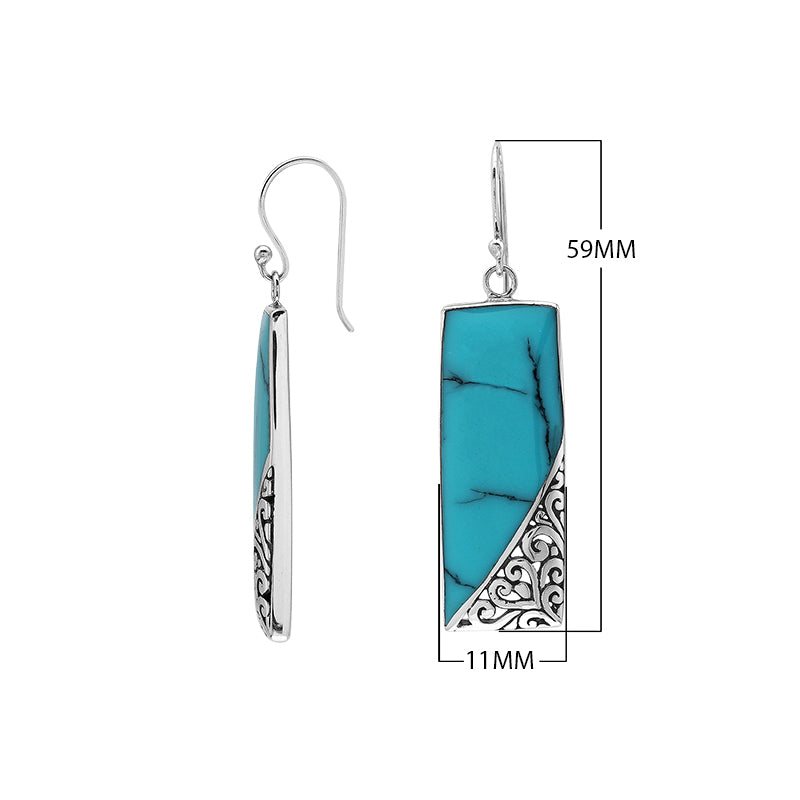Rectangular Turquoise Shell Earrings With Silver Filigree