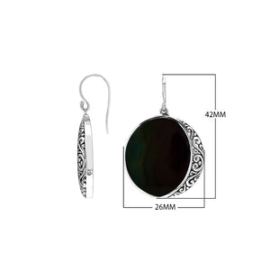 Round Abalone Shell Silver Earrings With Filigree Border