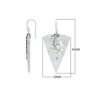 Sterling silver Mother Of Pearl dangle earrings handcrafted in Bali