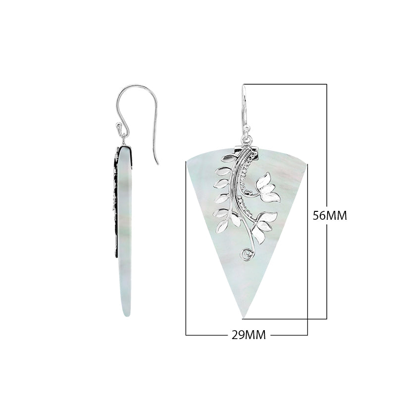 Sterling silver Mother Of Pearl dangle earrings handcrafted in Bali