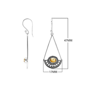 Blue Topaz Quartz triangle silver earrings with beaded frame design