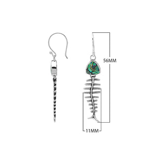 Abalone Shell silver fishbone earrings with artistic design