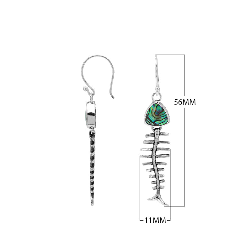 Abalone Shell silver fishbone earrings with artistic design