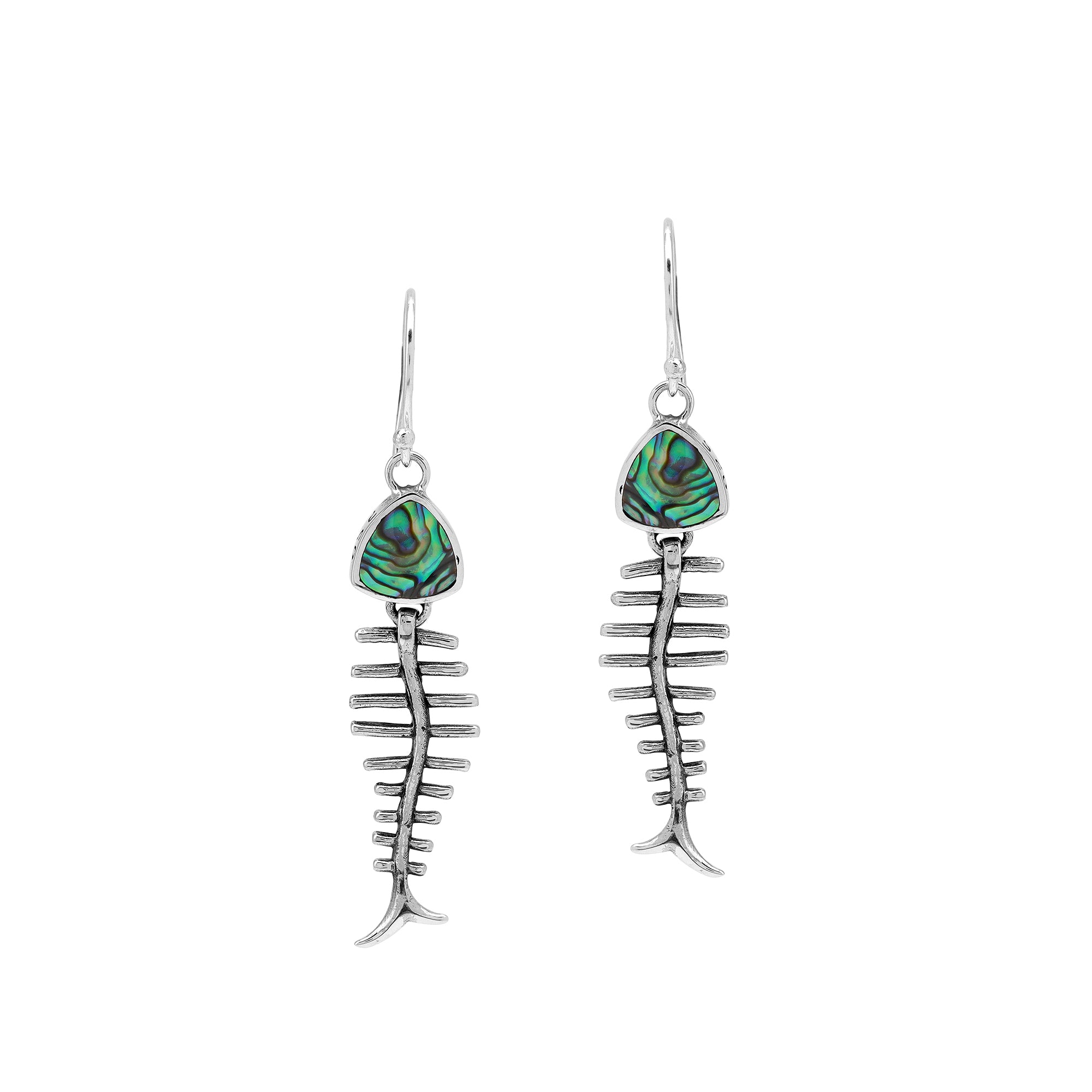 Abalone Shell silver fishbone earrings with artistic design