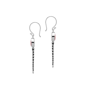Red Coral silver fishbone earrings with artistic design