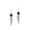 Black Shell silver fishbone earrings with artistic design