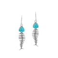 Turquoise Shell silver fishbone earrings with artistic design
