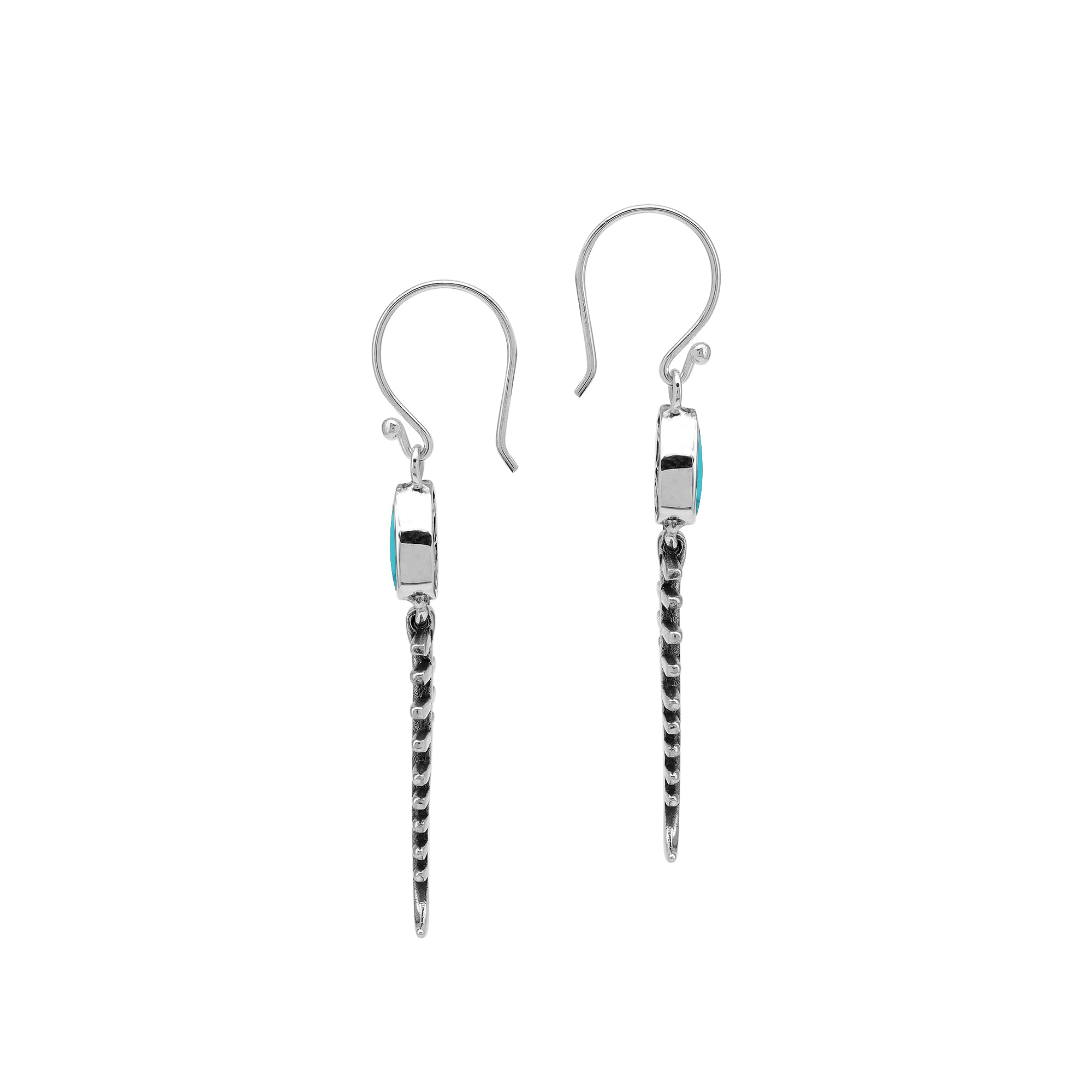 Turquoise Shell silver fishbone earrings with artistic design