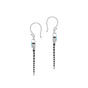 Turquoise Shell silver fishbone earrings with artistic design