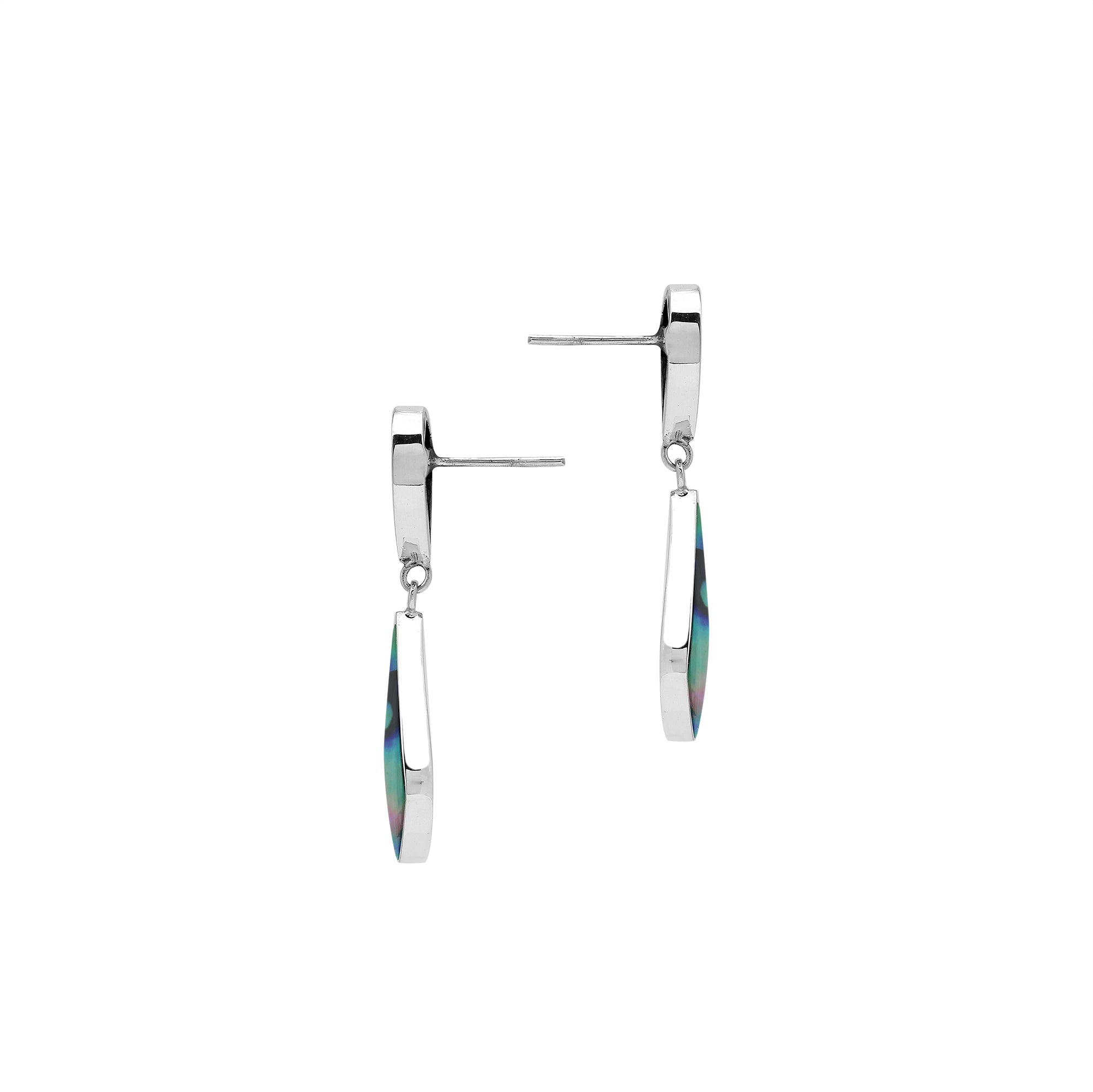 Abalone Shell silver geometric drop earrings with polished finish