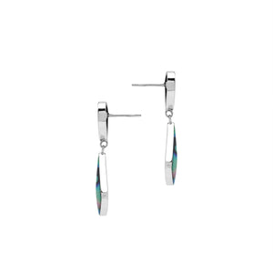 Abalone Shell silver geometric drop earrings with polished finish