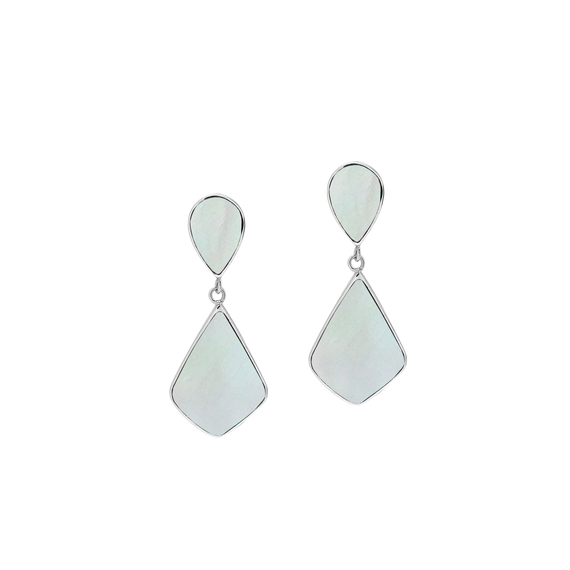 Mother Of Pearl silver geometric drop earrings with polished finish