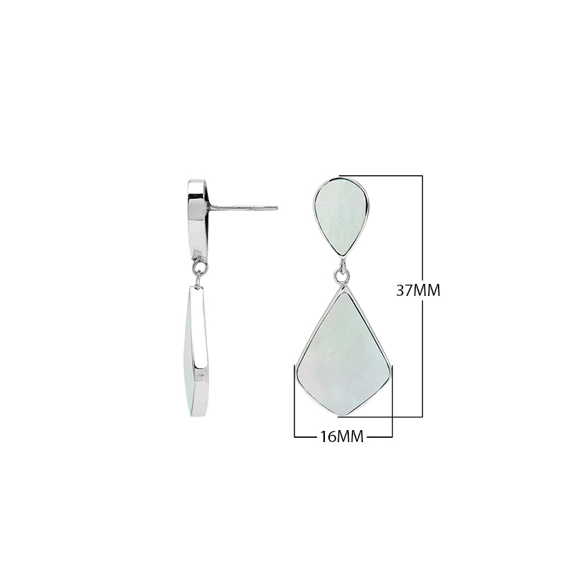 Mother Of Pearl silver geometric drop earrings with polished finish