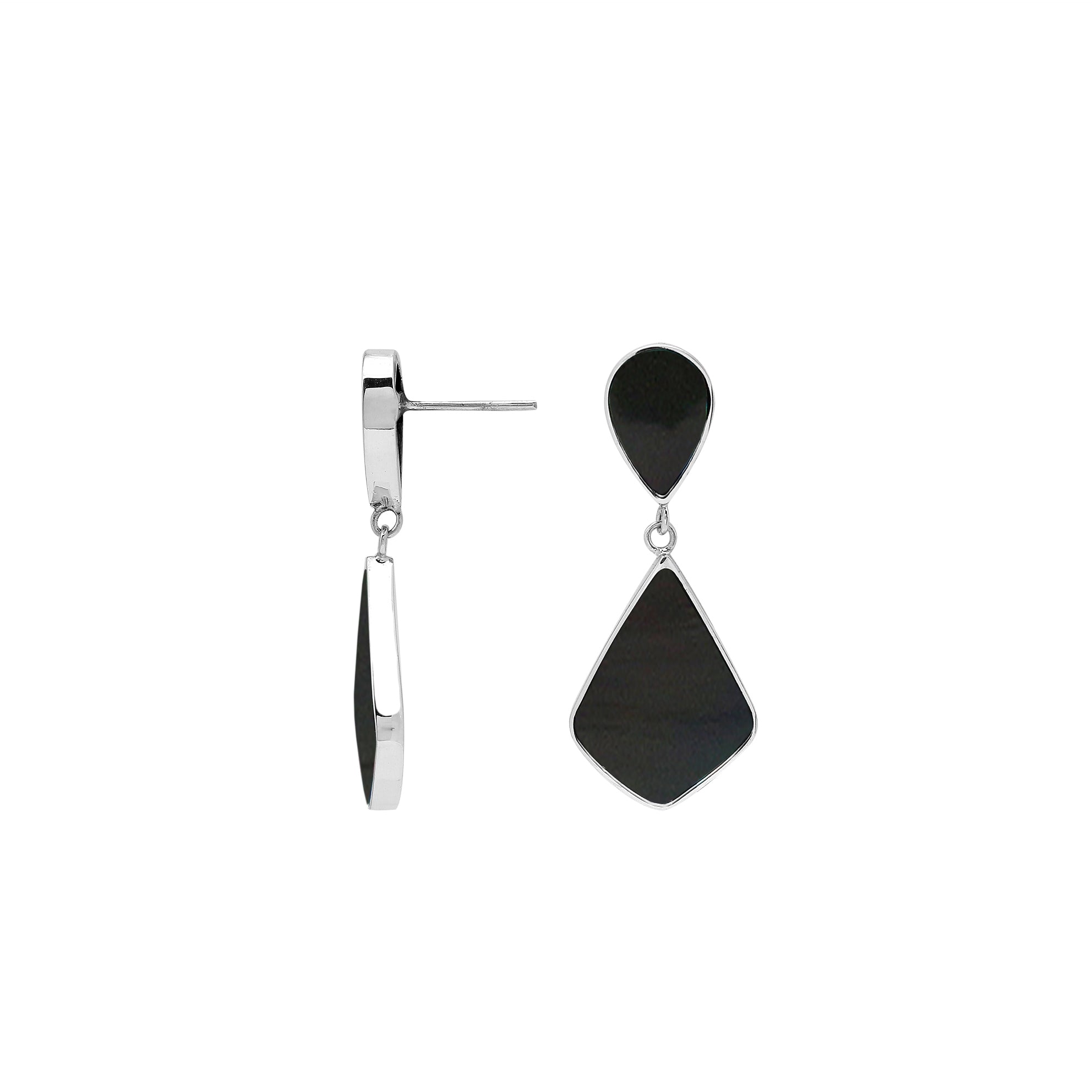 Black Shell silver geometric drop earrings with polished finish
