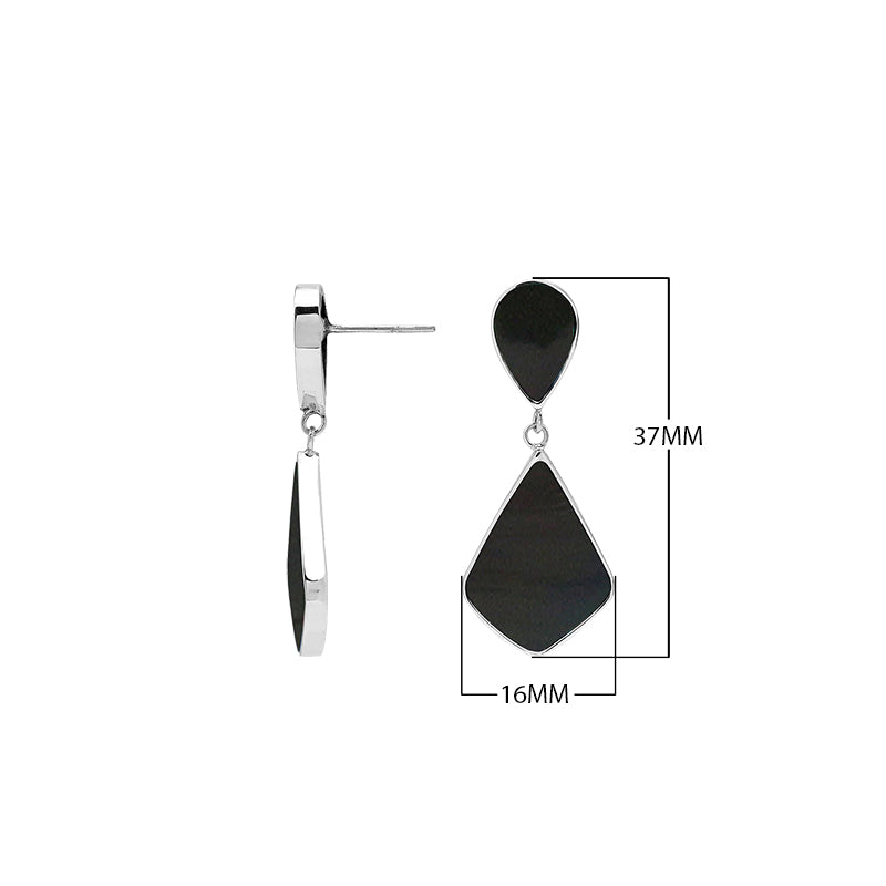 Black Shell silver geometric drop earrings with polished finish