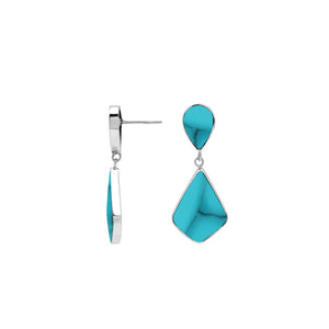 Turquoise Shell silver geometric drop earrings with polished finish