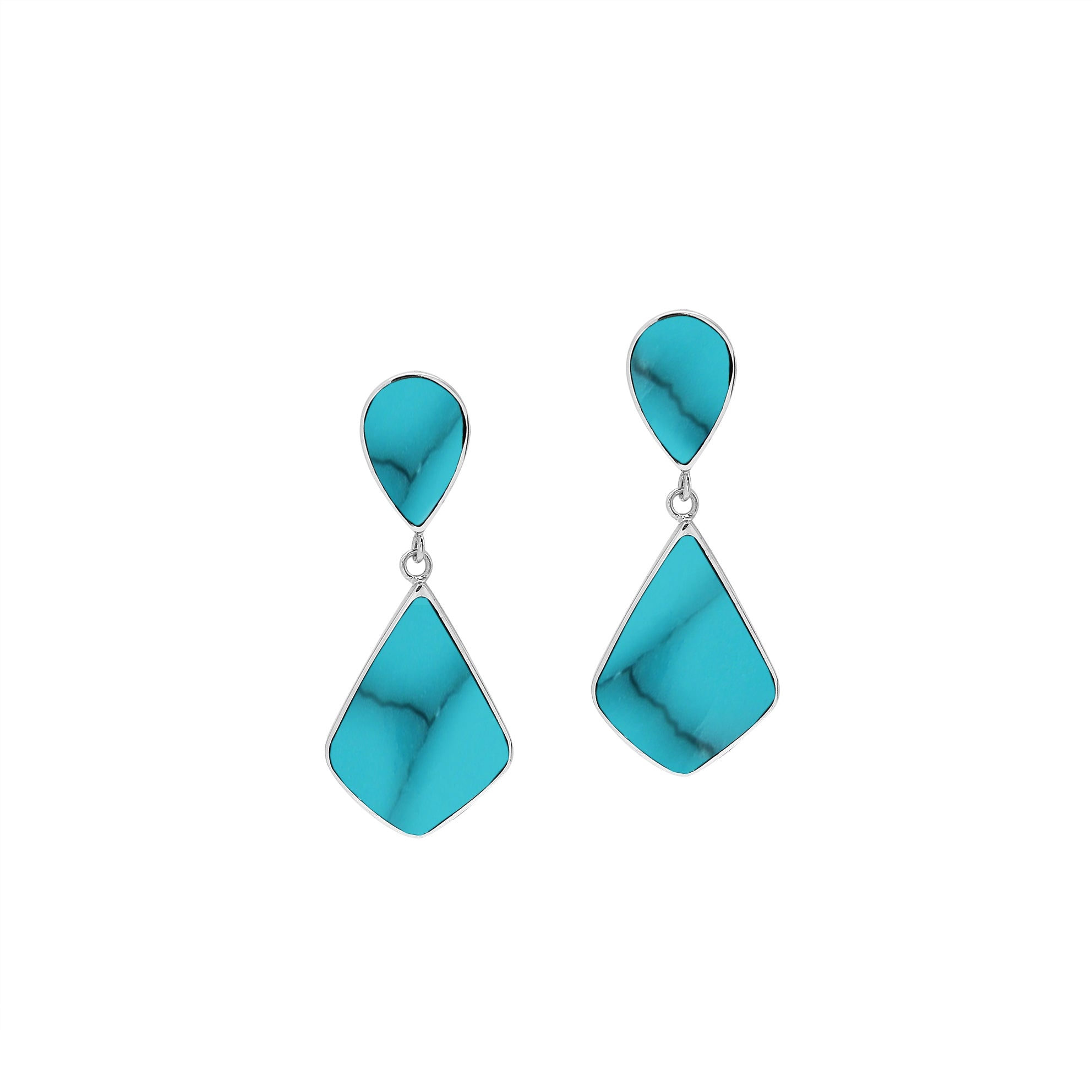 Turquoise Shell silver geometric drop earrings with polished finish