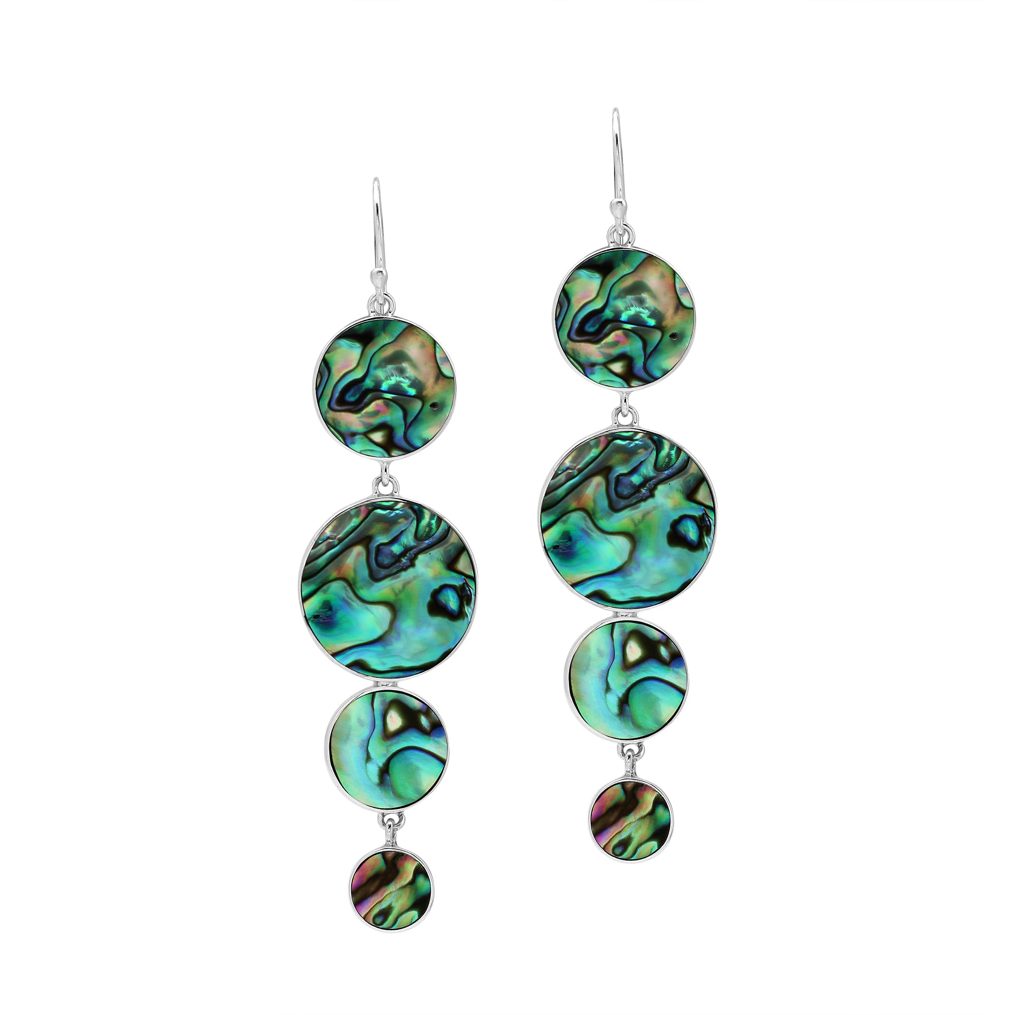 Sterling Silver Abalone Shell Tiered Multi-Circle Drop Earrings