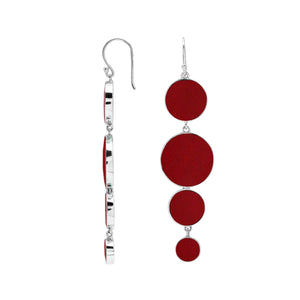 Sterling Silver Red Coral Tiered Multi-Circle Drop Earrings