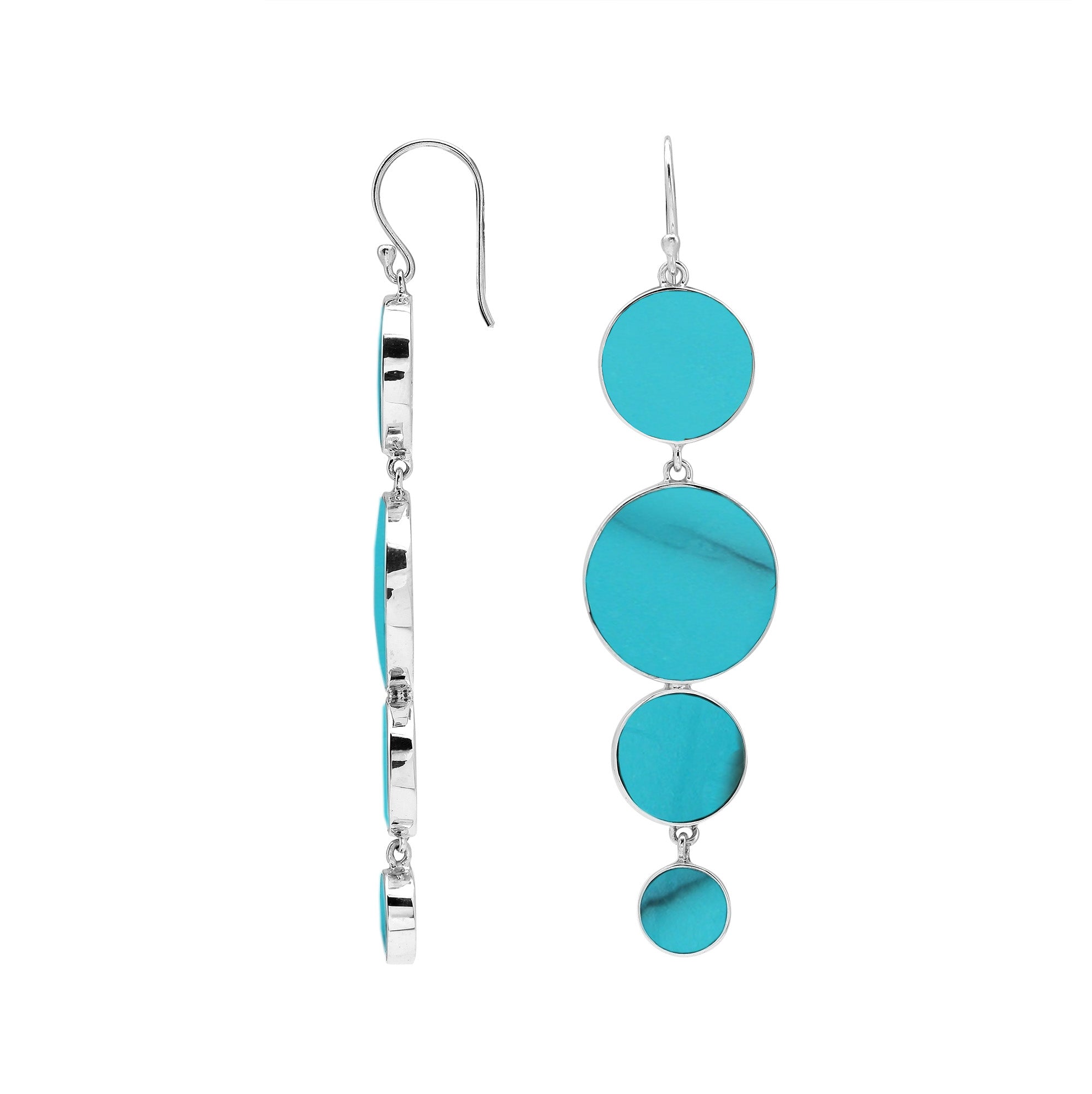 Sterling Silver Turquoise Shell Tiered Multi-Circle Drop Earrings
