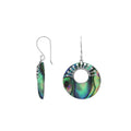 Sterling Silver Abalone Shell Round Hoop Drop Earrings