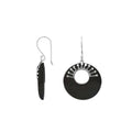 Sterling Silver Black Shell Round Hoop Drop Earrings