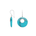 Sterling Silver Turquoise Shell Round Hoop Drop Earrings
