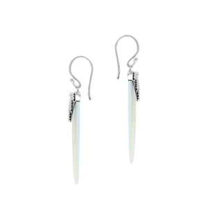 Sterling Silver Mother Of Pearl Leaf Drop Earrings Handcrafted In Bali