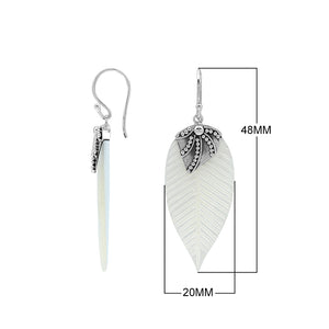 Sterling Silver Mother Of Pearl Leaf Drop Earrings Handcrafted In Bali