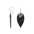Sterling Silver Black Shell Leaf Dangle Earrings Handcrafted In Bali