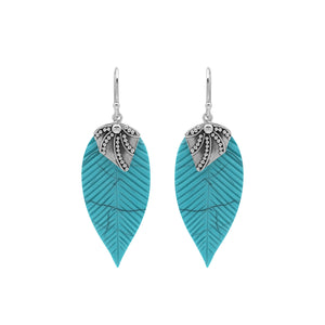 Sterling Silver Turquoise Leaf Dangle Earrings Handcrafted In Bali
