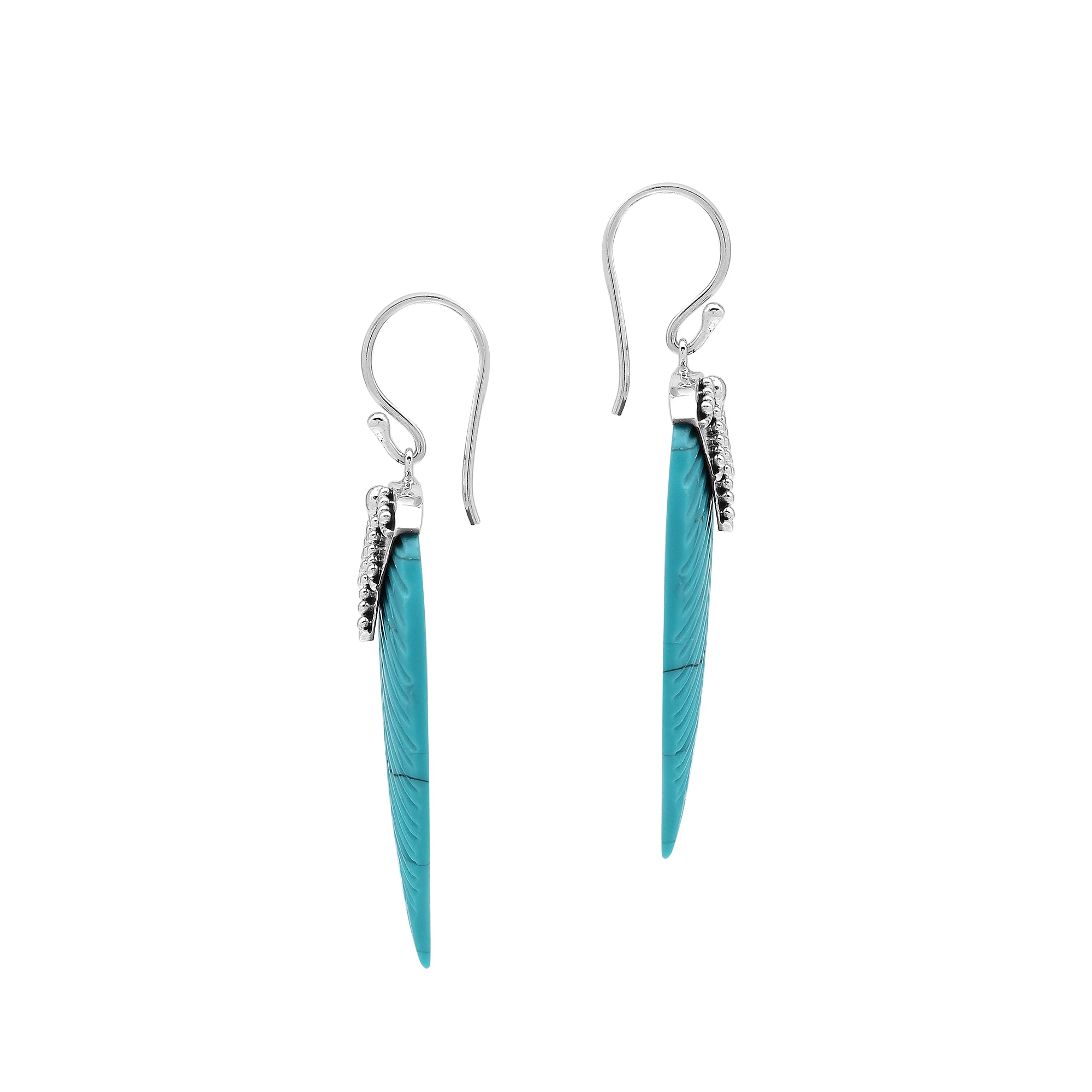 Sterling Silver Turquoise Leaf Dangle Earrings Handcrafted In Bali