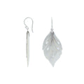 Sterling silver mother of pearl leaf earrings with carved detailing and polished finish