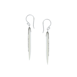 Sterling silver mother of pearl leaf earrings with carved detailing and polished finish