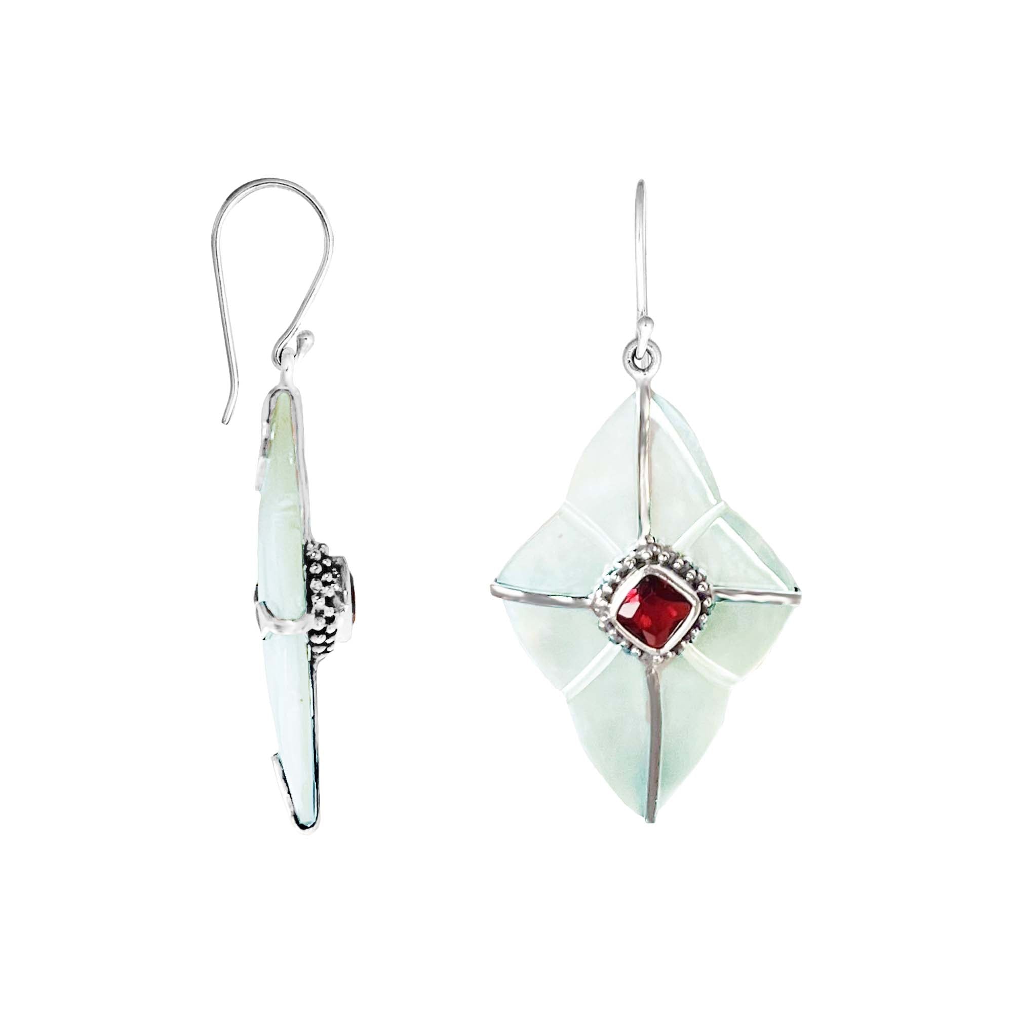 Mother Of Pearl Sterling Silver Floral Drop Earwire Earrings