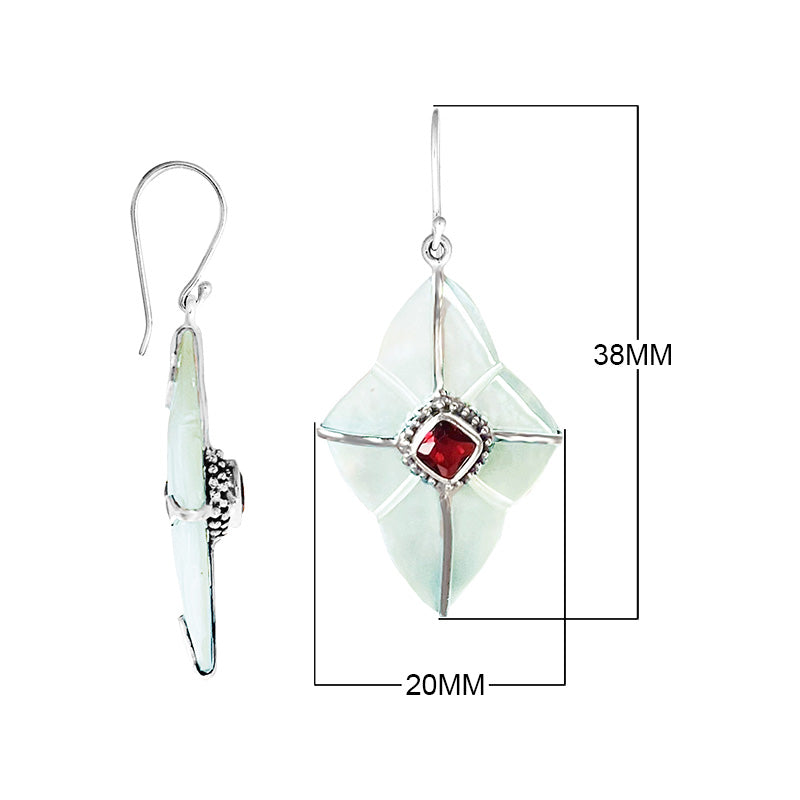 Mother Of Pearl Sterling Silver Floral Drop Earwire Earrings