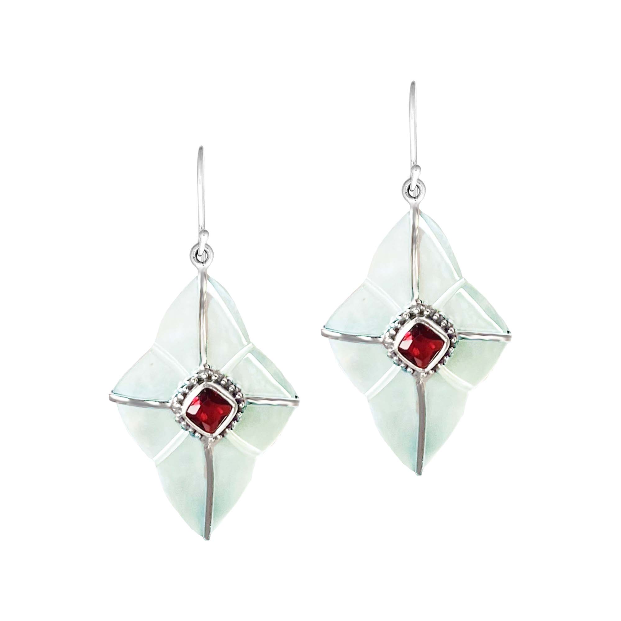Mother Of Pearl Sterling Silver Floral Drop Earwire Earrings