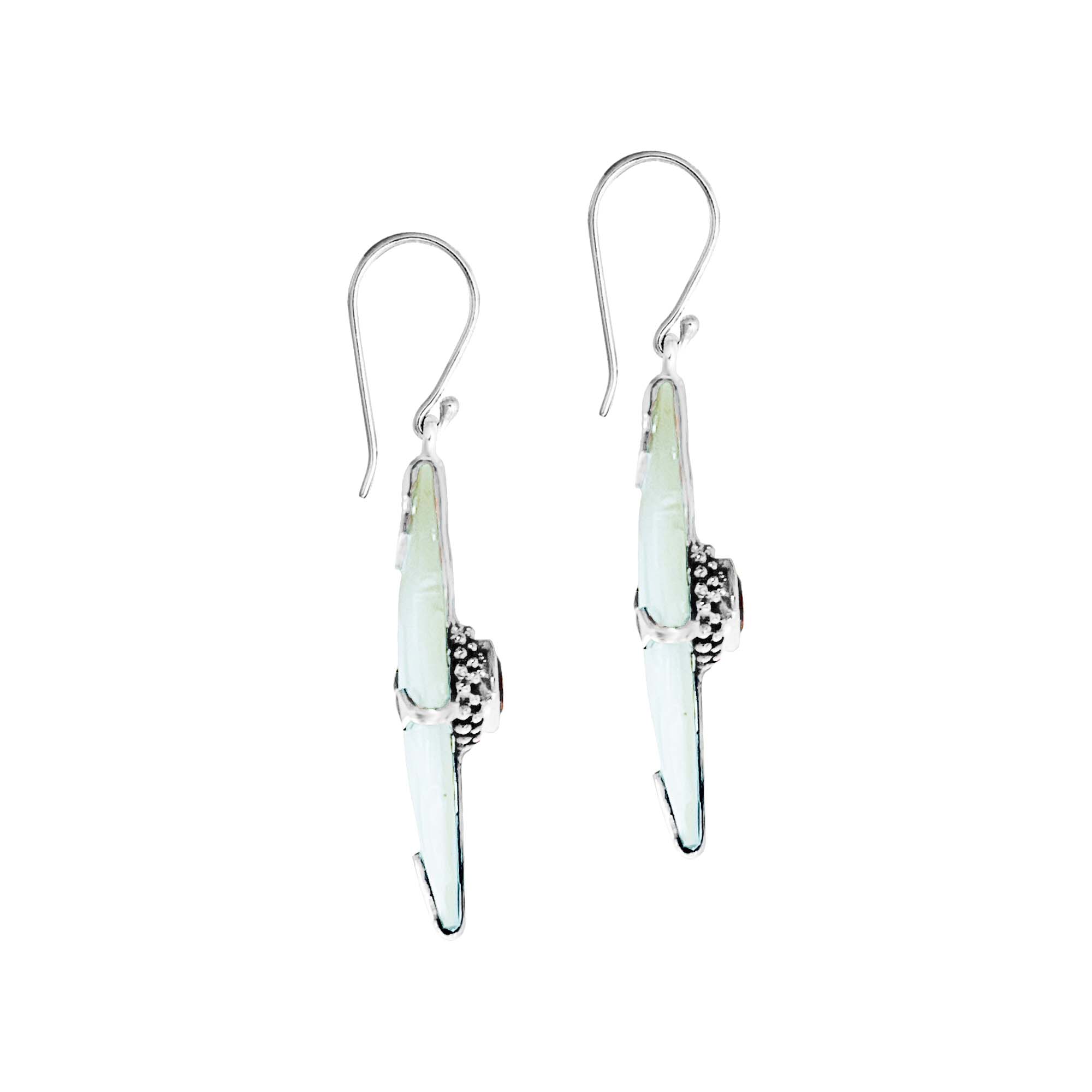 Mother Of Pearl Sterling Silver Floral Drop Earwire Earrings