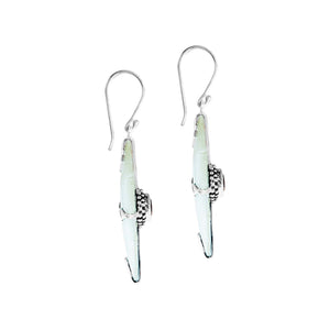 Mother Of Pearl Sterling Silver Floral Drop Earwire Earrings