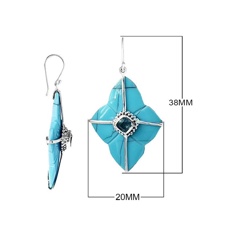 Turquoise Shell Sterling Silver Floral Drop Earwire Earrings