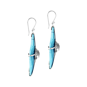 Turquoise Shell Sterling Silver Floral Drop Earwire Earrings