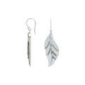 Sterling silver mother of pearl carved leaf earrings pair with polished finish