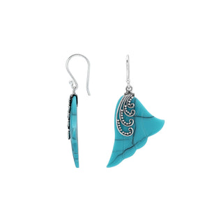Sterling silver turquoise shell leaf drop earrings with layered shell and polished finish
