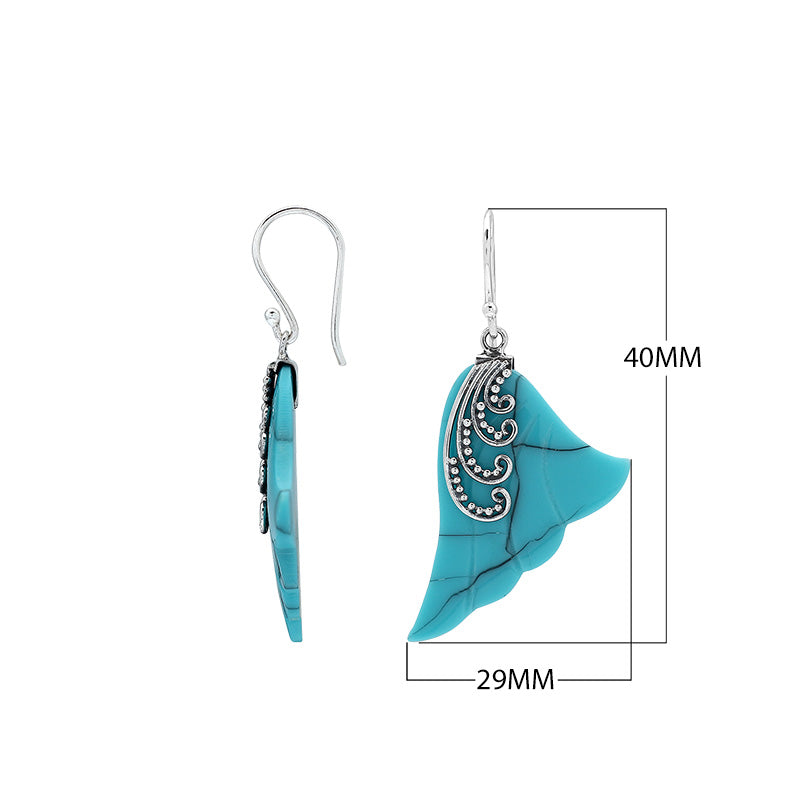Sterling silver turquoise shell leaf drop earrings with layered shell and polished finish