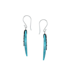 Sterling silver turquoise shell leaf drop earrings with layered shell and polished finish